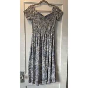 Old Navy Midi Sundress M Blue Yellow Paisley Off Shoulder Smocked Cotton